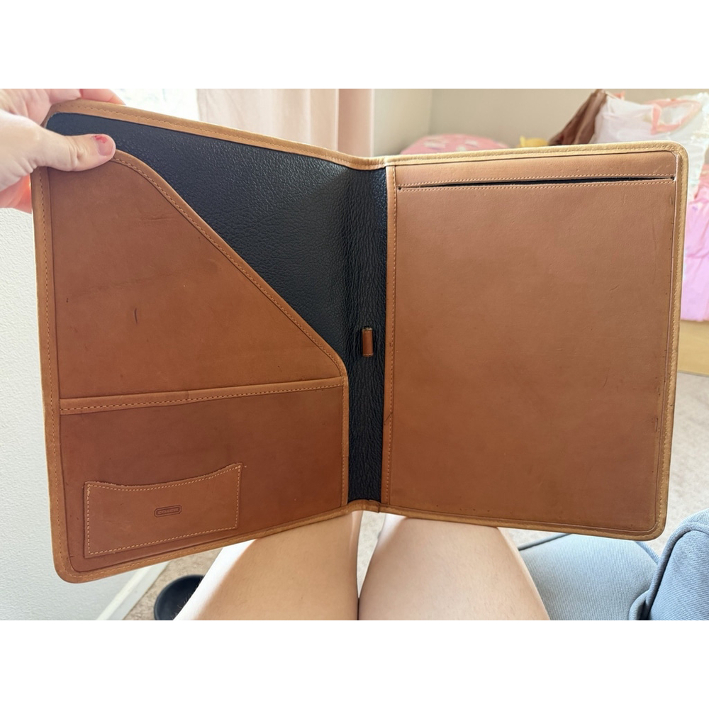 Vintage Coach Brown Leather Portfolio Notepad Pen 10x12.5 Inches with Pockets